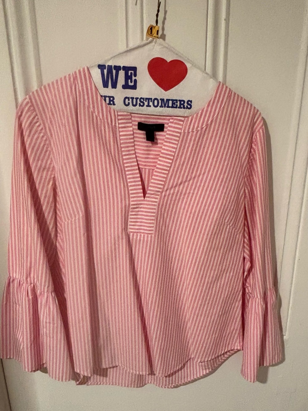 JCrew Pink Striped Women’s V-Neck Bell-Sleeve Blouse